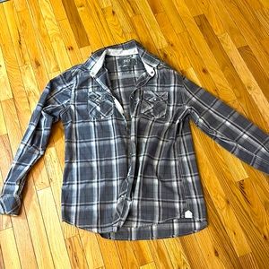 Bike long sleeve button up xl shirt grey white